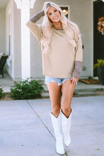 Tan and Gray Color Block Long Sleeve Length Round Neck Top for Women