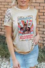 Tan and Leopard Print Graphic Tee with Denim Skirt for Women Tan