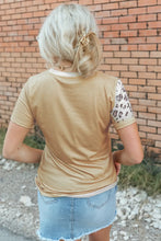 Tan and Leopard Print Graphic Tee with Denim Skirt for Women