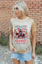 Tan and Leopard Print Graphic Tee with Denim Skirt for Women