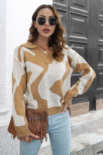 Tan and White Patterned Sweater with Johnny Collar and Regular Sleeve Length Camel