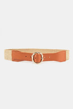 Women’s tan braided belt with gold alloy buckle and leather accents