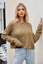 Tan Cable Knit Sweater with Round Neck and Regular Sleeve Length Camel