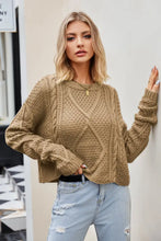 Tan Cable Knit Sweater with Round Neck and Regular Sleeve Length Camel Sweater Pullovers