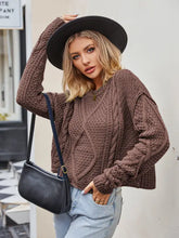Tan Cable Knit Sweater with Round Neck and Regular Sleeve Length Sweater Pullovers