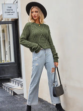 Tan Cable Knit Sweater with Round Neck and Regular Sleeve Length Sweater Pullovers