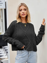 Tan Cable Knit Sweater with Round Neck and Regular Sleeve Length Sweater Pullovers
