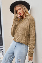 Tan Cable Knit Sweater with Round Neck and Regular Sleeve Length