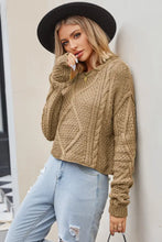 Tan Cable Knit Sweater with Round Neck and Regular Sleeve Length Sweater Pullovers
