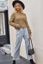 Tan Cable Knit Sweater with Round Neck and Regular Sleeve Length