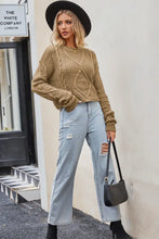 Tan Cable Knit Sweater with Round Neck and Regular Sleeve Length Sweater Pullovers