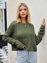 Tan Cable Knit Sweater with Round Neck and Regular Sleeve Length Sweater Pullovers