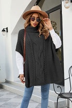 Tan Cable Knit Turtleneck Poncho Sweater Black