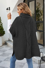 Tan Cable Knit Turtleneck Poncho Sweater
