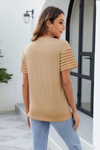 Tan Colorblock Striped Sleeve Women's T Shirt Woman T Shirts