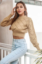 Tan Cropped Knit Sweater Long Sleeve Pullover for Women