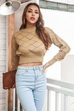 Tan Cropped Knit Sweater Long Sleeve Pullover for Women Camel