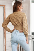 Tan Cropped Knit Sweater Long Sleeve Pullover for Women