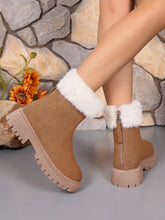 Tan Faux Fur Trim Suede Ankle Boots for Women