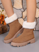 Tan Faux Fur Trim Suede Ankle Boots for Women