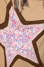 Tan Floral Star Cotton Blend T Shirt for Women