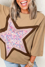 Tan Floral Star Cotton Blend T Shirt for Women