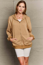 Tan Hooded Zip Up Sweatshirt with Denim Shorts for Women Camel