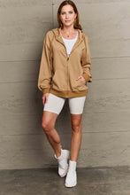 Tan Hooded Zip Up Sweatshirt with Denim Shorts for Women