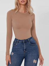 Tan Long Sleeve Bodysuit for Women Camel