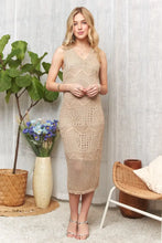 Tan Lurex Crochet Dress with Lining Sleeveless Midi Sweater Dress Woman Sweater Dresses