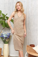 Tan Lurex Crochet Dress with Lining Sleeveless Midi Sweater Dress Woman Sweater Dresses