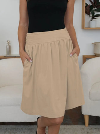 Tan Midi Skirt with Pockets for Women Tan