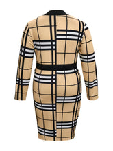 Tan Plaid Dress with Black Belt and Plaid Sleeves