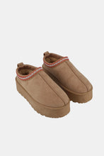 Tan Platform Slip-On Boots with Embroidered Trim