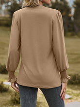 Tan Pleated Long Sleeve Blouse for Women