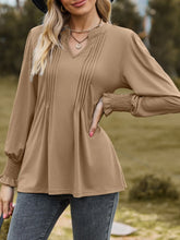 Tan Pleated Long Sleeve Blouse for Women