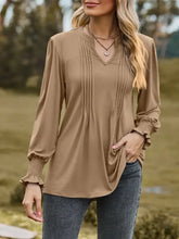 Tan Pleated Long Sleeve Blouse for Women Woman T Shirts