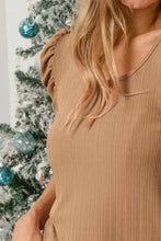 Tan Rib Knit Puff Sleeves Top for Women Woman T Shirts