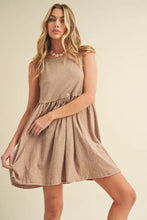 Tan round neck mini tank dress, sleeveless tan mini style