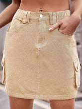 Tan Stretchy Cargo Mini Skirt with Pockets