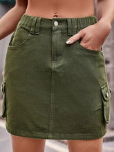 Tan Stretchy Cargo Mini Skirt with Pockets Woman Skirts