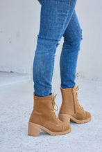 Tan Suede Lace-Up Block Heel Boots with Zipper Detail Woman Boots