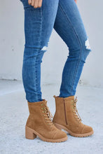 Tan Suede Lace-Up Block Heel Boots with Zipper Detail Woman Boots
