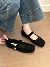 Tan Suede Mary Jane Flats for Women Black