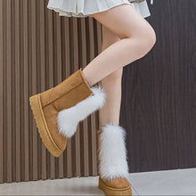 Tan Suede Platform Boots with White Fur Trim