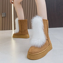 Tan Suede Platform Boots with White Fur Trim