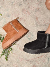 Tan Suede Round Toe Platform Boots for Women