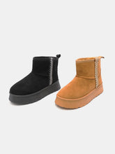 Tan Suede Round Toe Platform Boots for Women