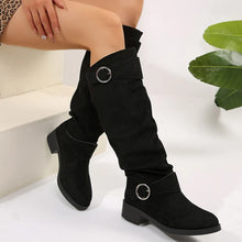 Tan Suede Slouch Boots with Buckle Detail