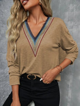 Tan V-Neck Long Sleeve Womens Shirt